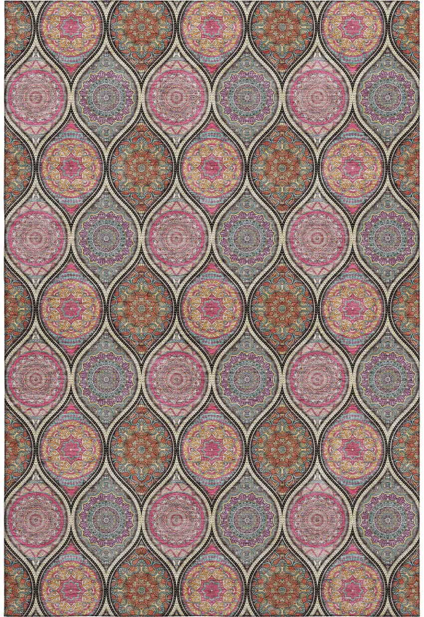 Black Purple And Pink Ogee Washable Area Rug With UV Protection Photo 1