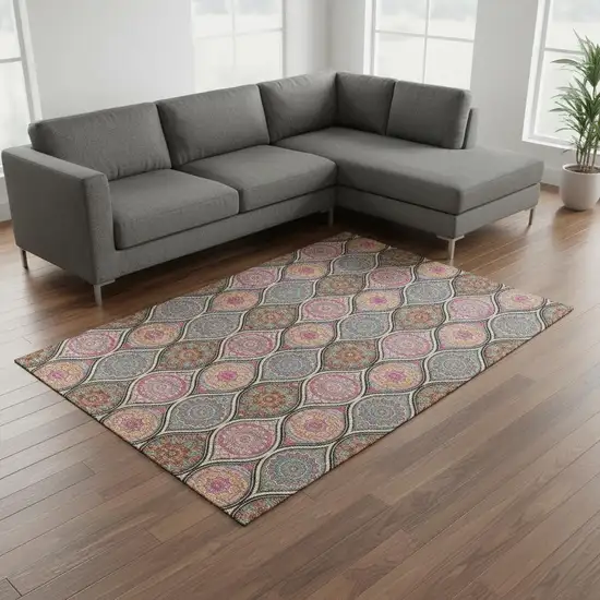 Black Purple And Pink Ogee Washable Area Rug With UV Protection Photo 2