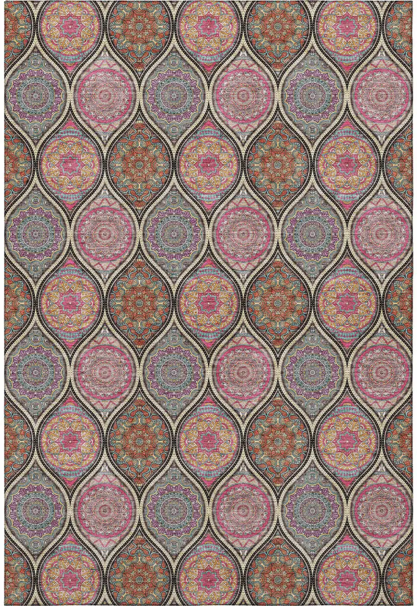 Black Purple And Pink Ogee Washable Area Rug With UV Protection Photo 3