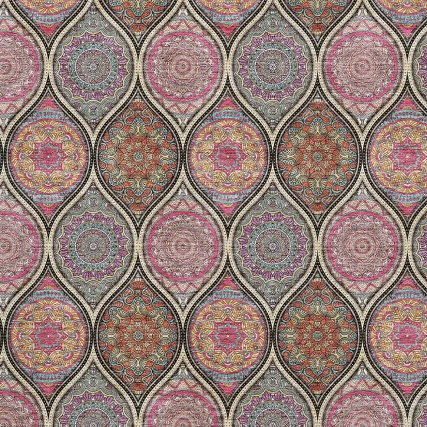 Black Purple And Pink Ogee Washable Area Rug With UV Protection Photo 2