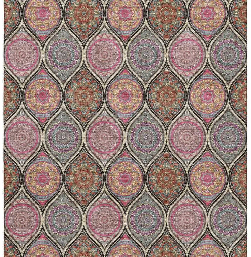 Black Purple And Pink Ogee Washable Area Rug With UV Protection Photo 3