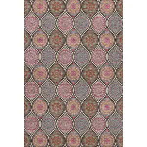 Photo of Black Purple And Pink Ogee Washable Area Rug With UV Protection