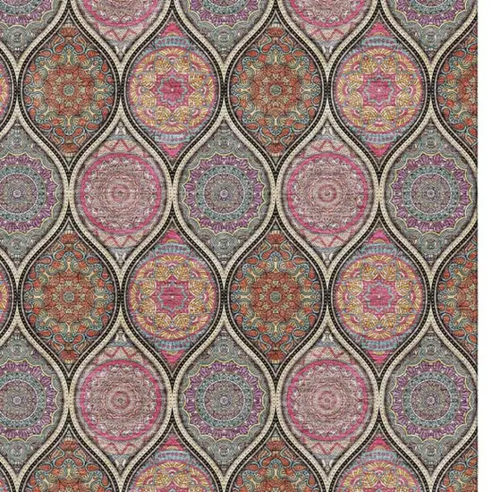 Black Purple And Pink Ogee Washable Area Rug With UV Protection Photo 2