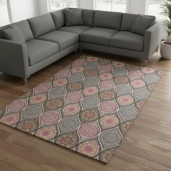 Black Purple And Pink Ogee Washable Area Rug With UV Protection Photo 2