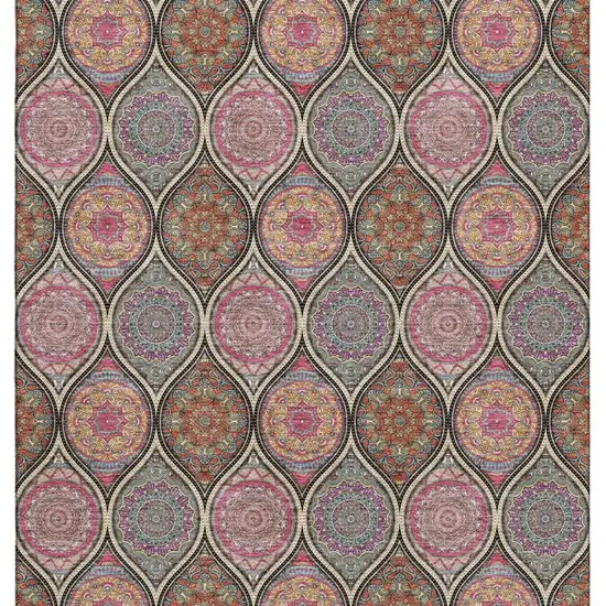 Black Purple And Pink Ogee Washable Area Rug With UV Protection Photo 3