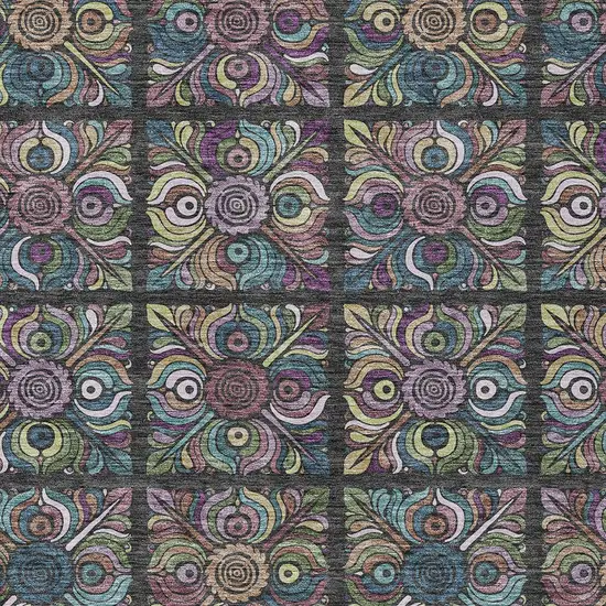 Black Purple And Teal Blue Medallion Washable Indoor Outdoor Area Rug Photo 7