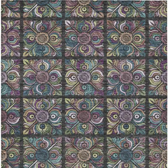 Black Purple And Teal Blue Medallion Washable Indoor Outdoor Area Rug Photo 8