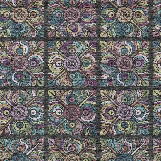 Black Purple And Teal Blue Medallion Washable Indoor Outdoor Area Rug Photo 7