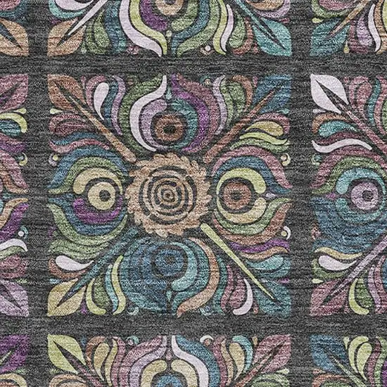 Black Purple And Teal Medallion Washable Area Rug With UV Protection Photo 3