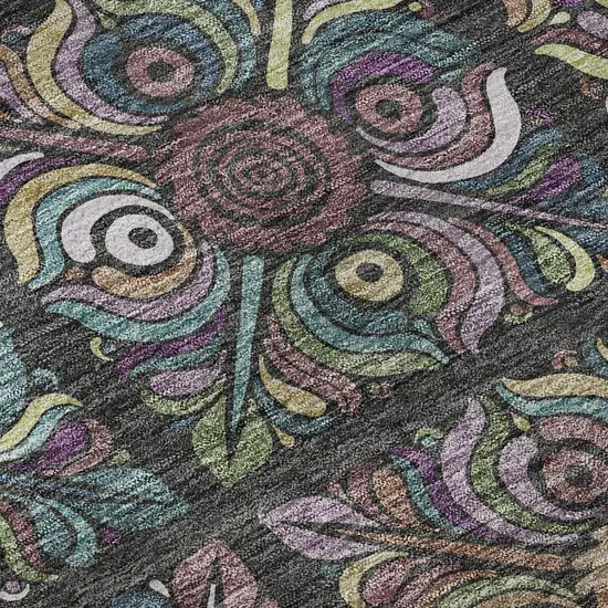 Black Purple And Teal Medallion Washable Area Rug With UV Protection Photo 9