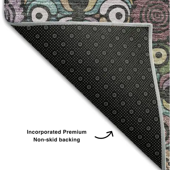 Black Purple And Teal Medallion Washable Area Rug With UV Protection Photo 7