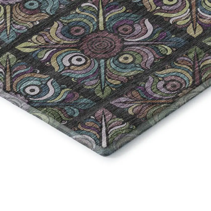 Black Purple And Teal Medallion Washable Area Rug With UV Protection Photo 8