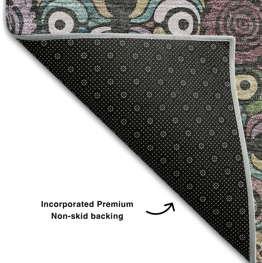 Black Purple And Teal Medallion Washable Area Rug With UV Protection Photo 7