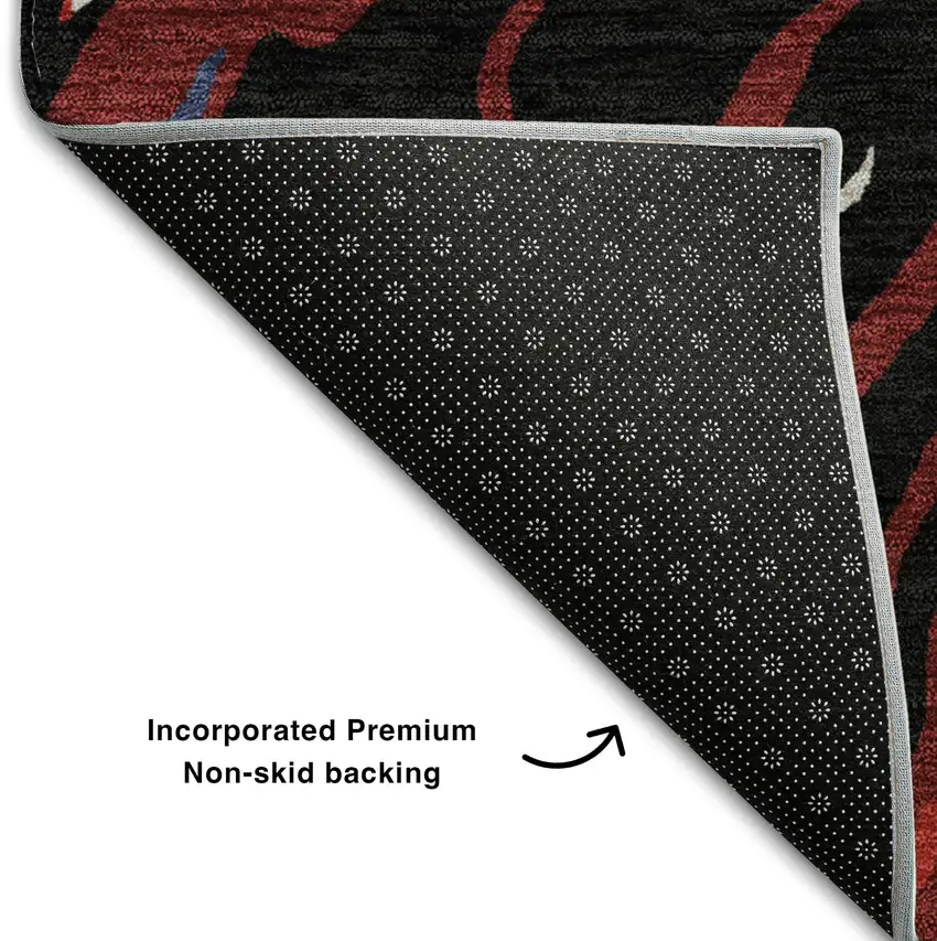 Black Red And Blue Abstract Washable Area Rug With UV Protection Photo 4