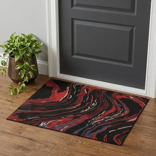 Black Red And Blue Abstract Washable Area Rug With UV Protection Photo 1