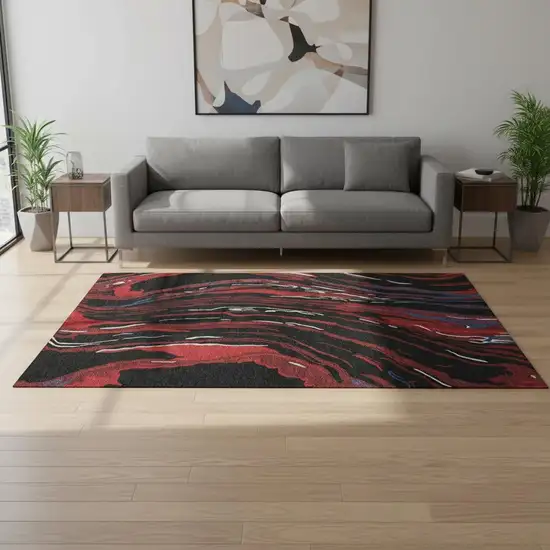 Black Red And Blue Abstract Washable Area Rug With UV Protection Photo 2