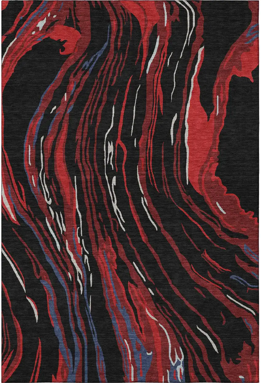 Black Red And Blue Abstract Washable Area Rug With UV Protection Photo 2
