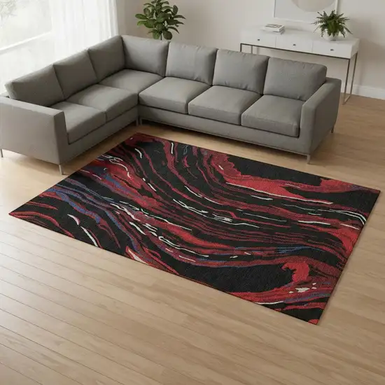 Black Red And Blue Abstract Washable Area Rug With UV Protection Photo 2