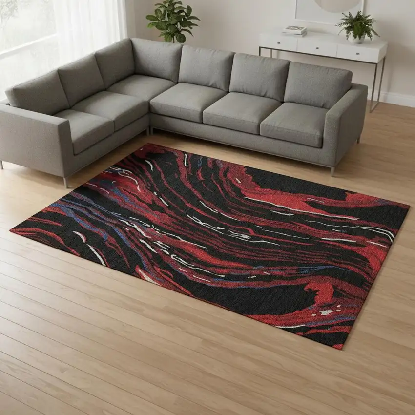 Black Red And Blue Abstract Washable Area Rug With UV Protection Photo 2