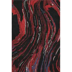 Photo of Black Red And Blue Abstract Washable Area Rug With UV Protection