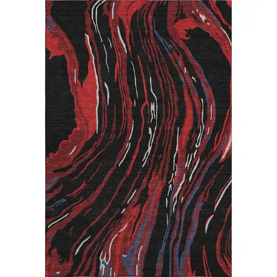 Black Red And Blue Abstract Washable Area Rug With UV Protection Photo 1