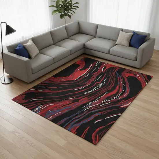 Black Red And Blue Abstract Washable Area Rug With UV Protection Photo 2