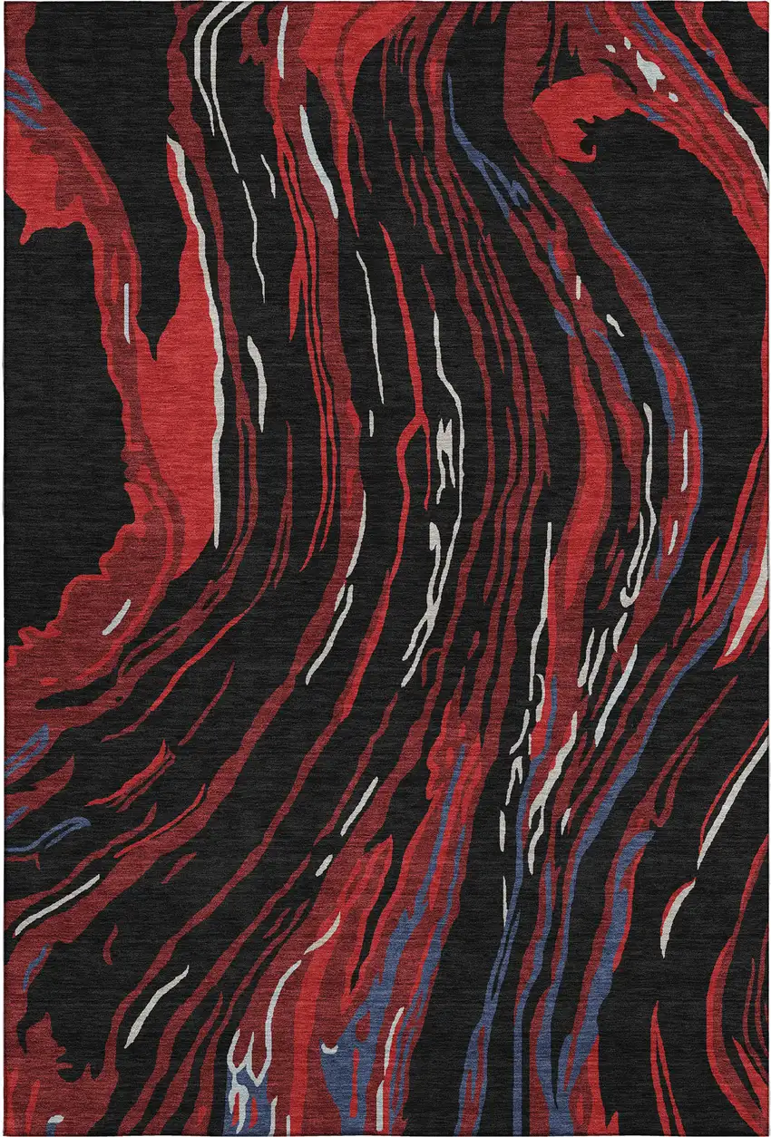 Black Red And Blue Abstract Washable Area Rug With UV Protection Photo 1