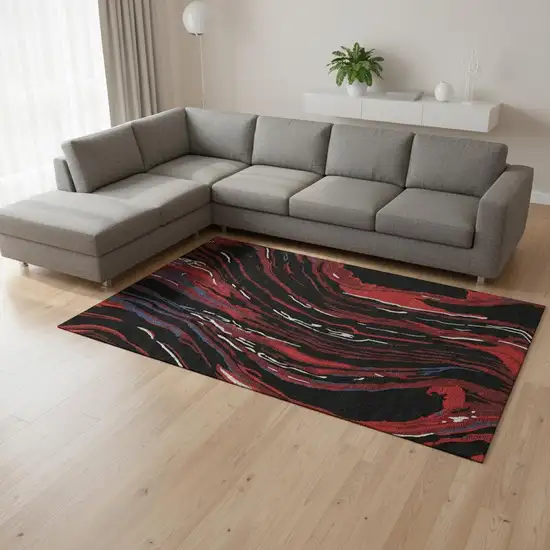 Black Red And Blue Abstract Washable Area Rug With UV Protection Photo 2