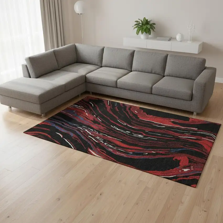 Black Red And Blue Abstract Washable Area Rug With UV Protection Photo 2