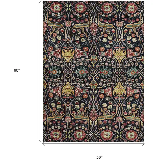 Black Red And Gold Floral Washable Indoor Outdoor Area Rug Photo 8