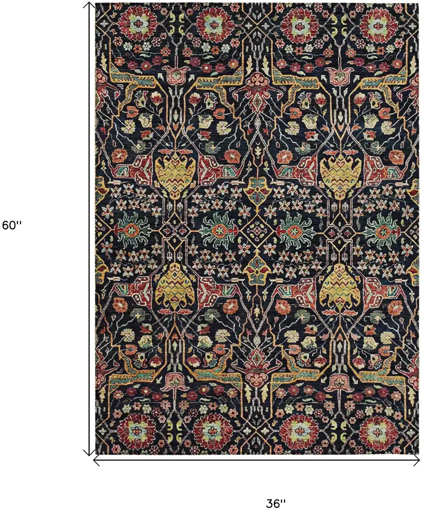 Black Red And Gold Floral Washable Indoor Outdoor Area Rug Photo 8