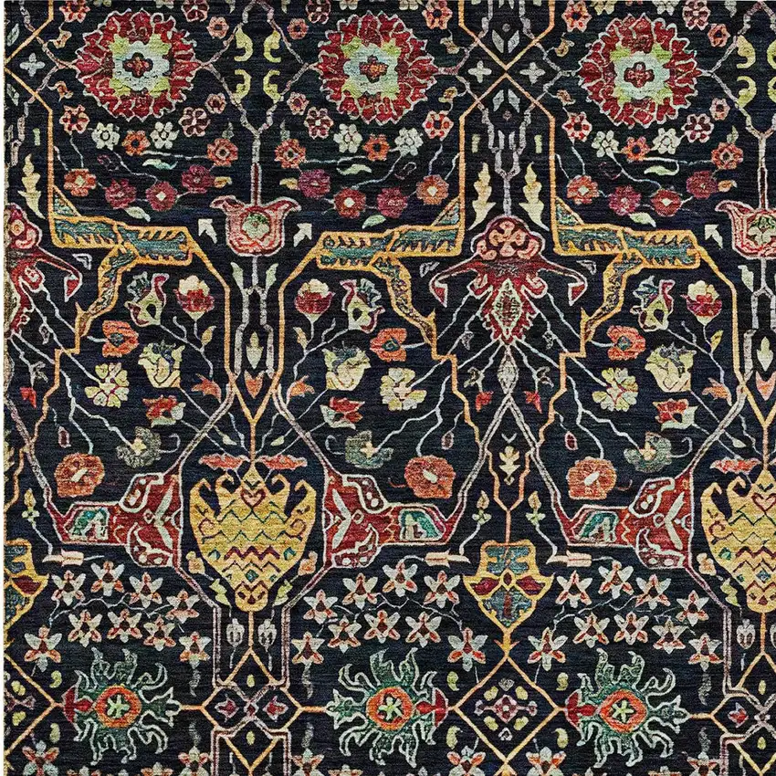 Black Red And Gold Floral Washable Indoor Outdoor Area Rug Photo 6