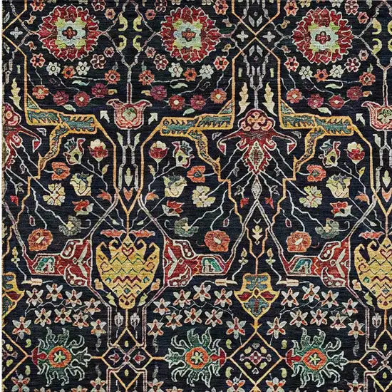 Black Red And Gold Floral Washable Indoor Outdoor Area Rug Photo 6