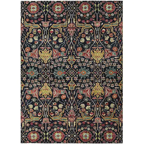 Black Red And Gold Floral Washable Indoor Outdoor Area Rug Photo 7