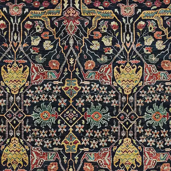 Black Red And Gold Floral Washable Indoor Outdoor Area Rug Photo 6