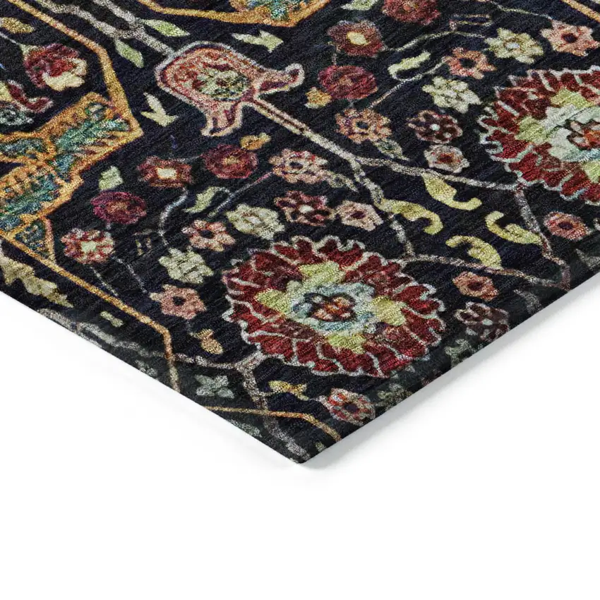 Black Red And Gold Floral Washable Indoor Outdoor Area Rug Photo 4