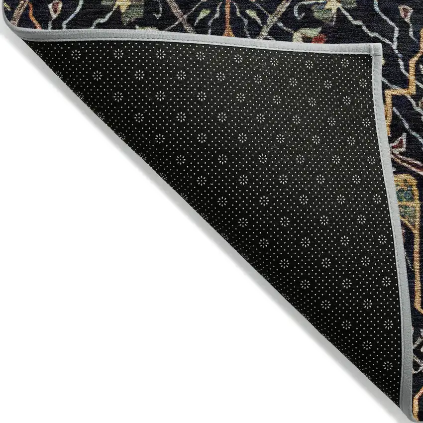 Black Red And Gold Floral Washable Indoor Outdoor Area Rug Photo 3