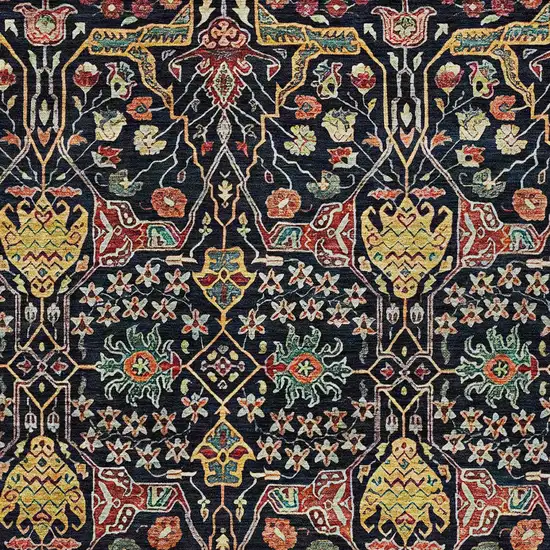 Black Red And Gold Floral Washable Indoor Outdoor Area Rug Photo 6