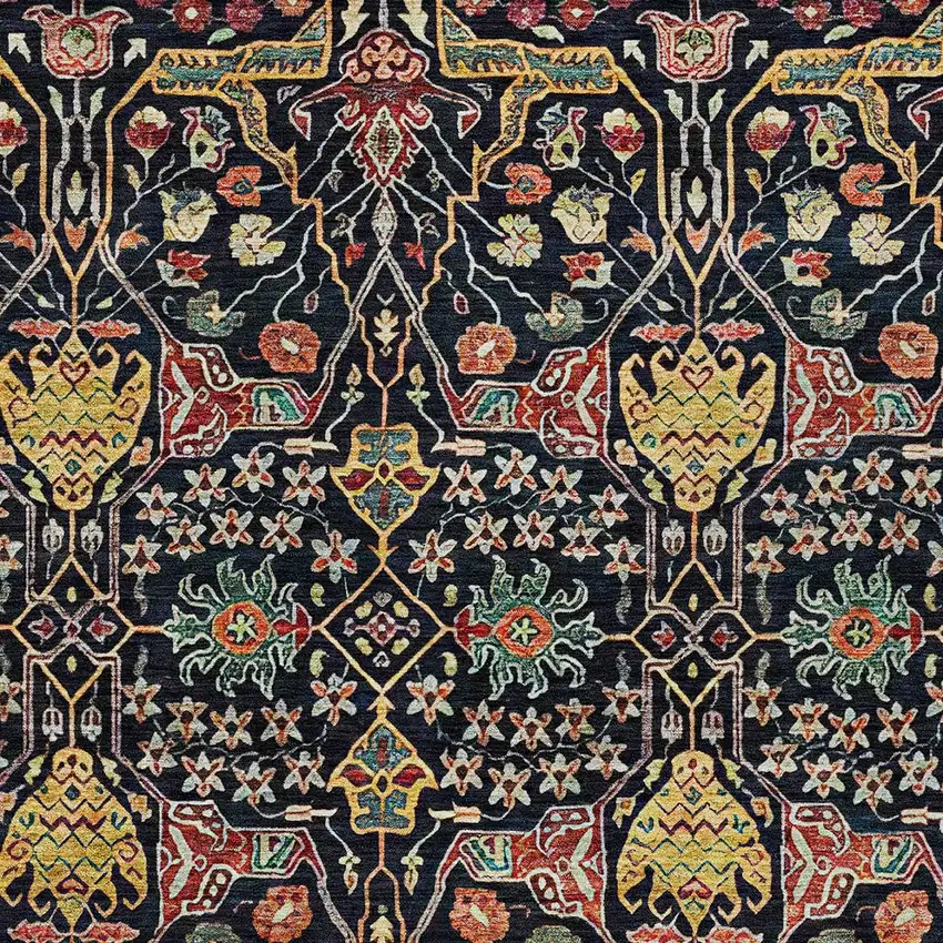 Black Red And Gold Floral Washable Indoor Outdoor Area Rug Photo 6