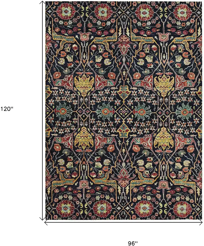Black Red And Gold Floral Washable Indoor Outdoor Area Rug Photo 8