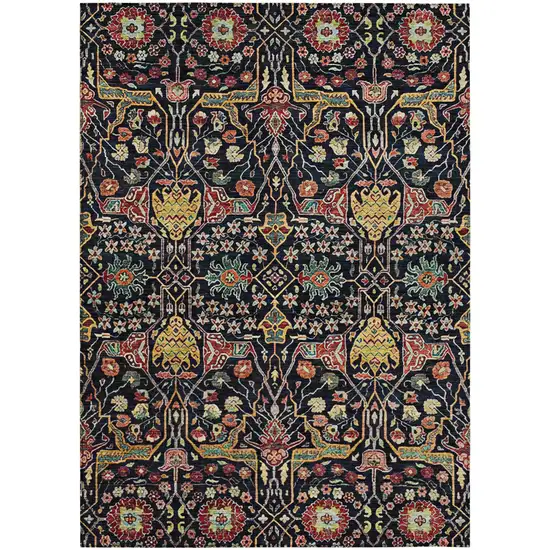 Black Red And Gold Floral Washable Indoor Outdoor Area Rug Photo 2