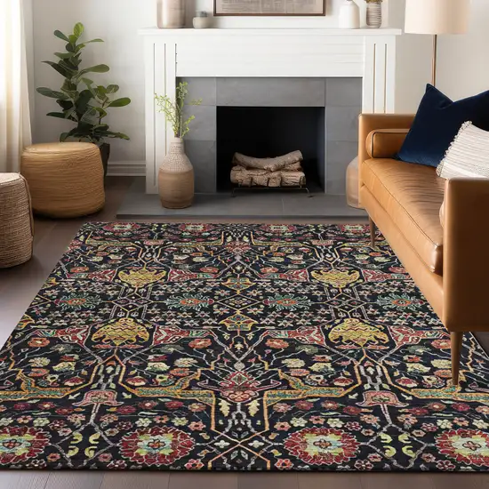 Black Red And Gold Floral Washable Indoor Outdoor Area Rug Photo 9