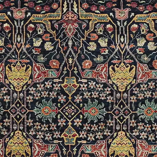 Black Red And Gold Floral Washable Indoor Outdoor Area Rug Photo 6