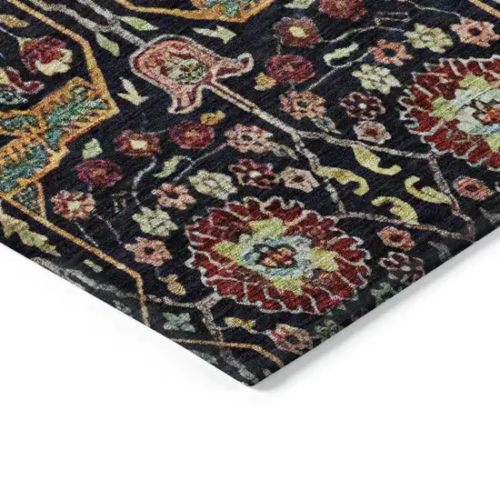 Black Red And Gold Floral Washable Indoor Outdoor Area Rug Photo 4