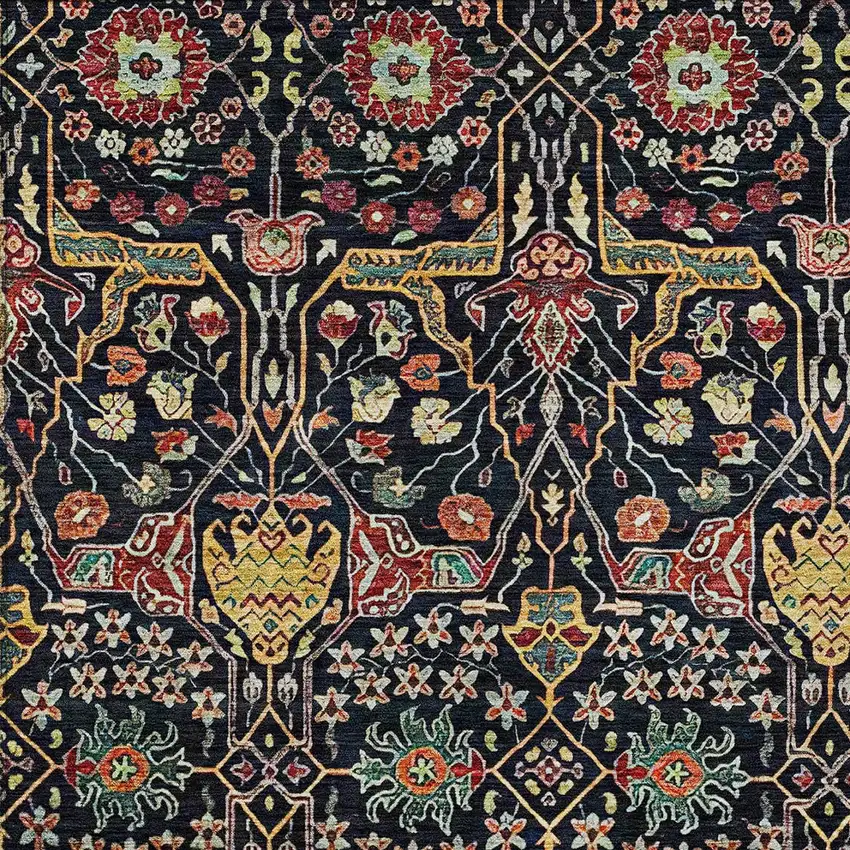 Black Red And Gold Floral Washable Indoor Outdoor Area Rug Photo 6