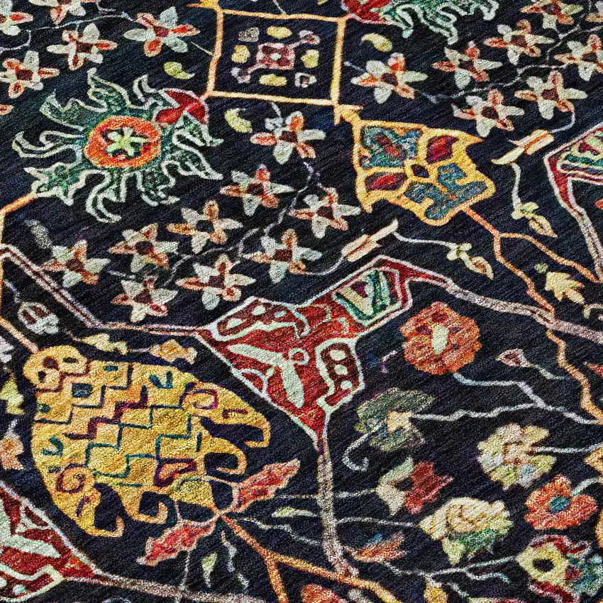 Black Red And Gold Floral Washable Indoor Outdoor Area Rug Photo 5