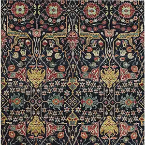 Photo of Black Red And Gold Floral Washable Indoor Outdoor Area Rug