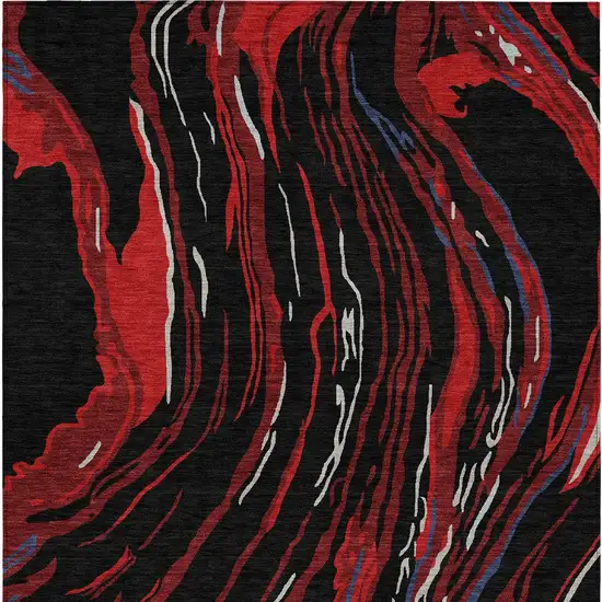 Black Red And Gray Abstract Washable Indoor Outdoor Area Rug Photo 8