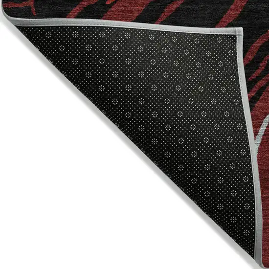 Black Red And Gray Abstract Washable Indoor Outdoor Area Rug Photo 4
