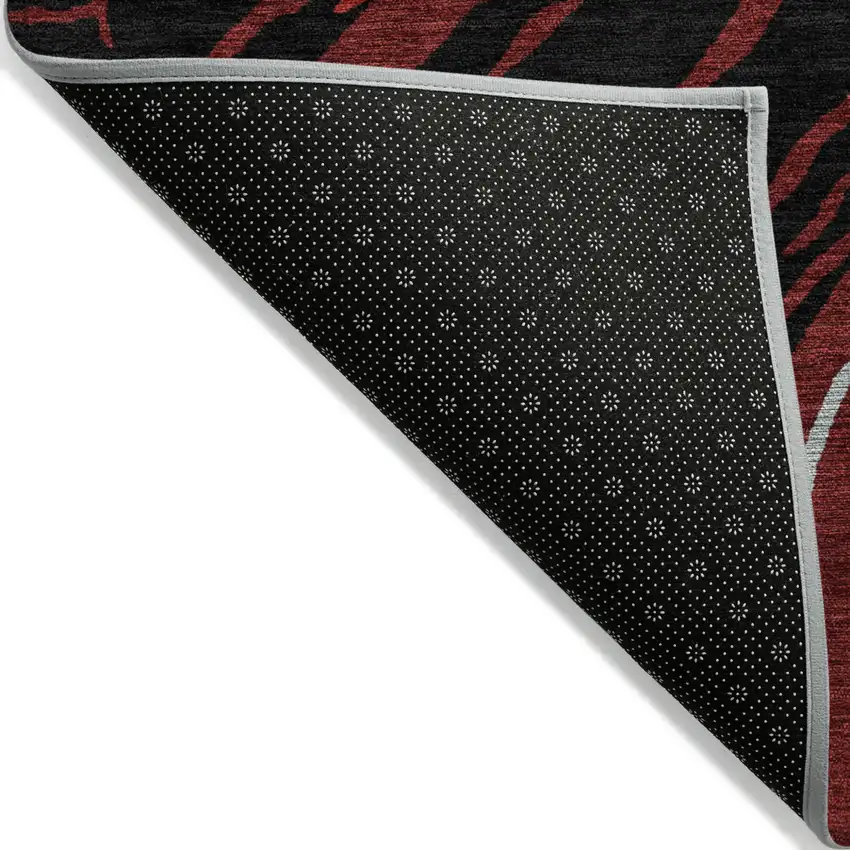 Black Red And Gray Abstract Washable Indoor Outdoor Area Rug Photo 4